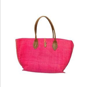 Lilly Pulitzer Pink Tote Bag with Tan Handles